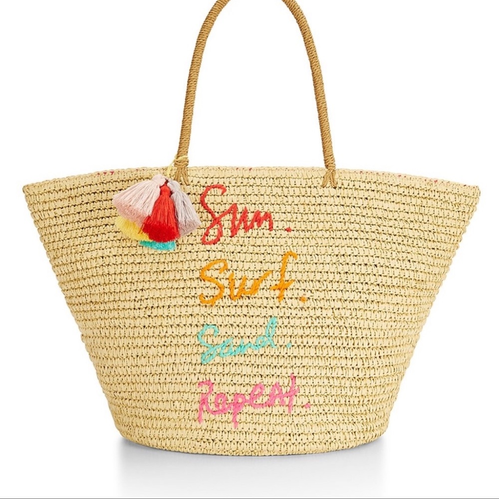 Rebecca Minkoff Straw Tote - Sun Surf Sand Repeat